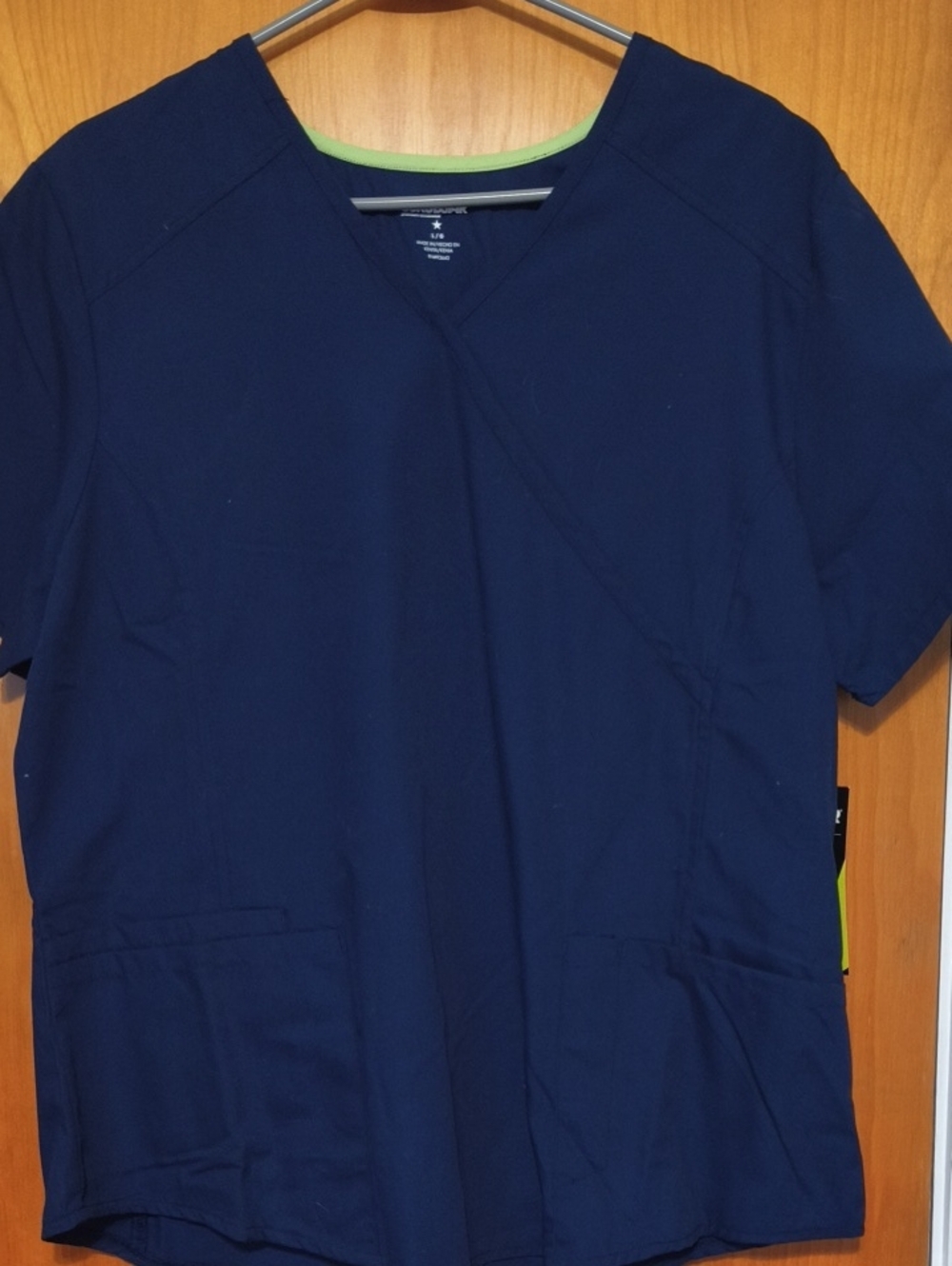 Scrubstar Navy V-Neck Scrub Top with Lime Trim